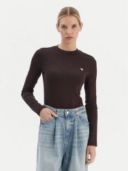 Guess T-Shirt V6RI00 KD741 Brązowy Slim Fit. Brązowe t-shirty damskie Guess, s, z aplikacjami, z bawełny, bez kołnierzyka, bez ramiączek. Za 199.99 zł.