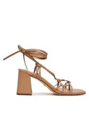 DeeZee Sandały F8755-1 Beżowy. Brązowe sandały damskie DeeZee, bez wzorów, z materiału, bez obcasa, na słupku, bez zapięcia. Za 139.99 zł.