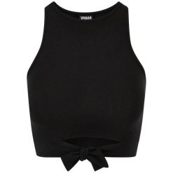 Womens/Ladies Front Knot Crop Top. Czarne topy damskie Urban Classics, xl, bez wzorów, sportowe, bez kołnierzyka, bez ramiączek. Za 75.99 zł.