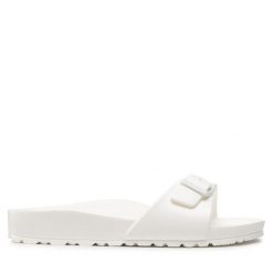 Klapki Birkenstock. Białe klapki damskie Birkenstock, bez wzorów, bez obcasa, bez zapięcia. Za 169.99 zł.