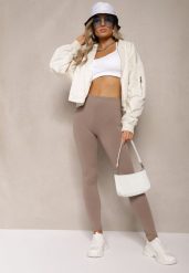 Ciemnobeżowe Legginsy z Gumką w Talii z Długimi Nogawkami Caleta. Brązowe legginsy damskie Renee, bez wzorów, z jeansu. Za 19.99 zł.