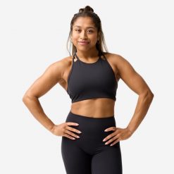 Stanik sportowy. Czarne bielizna sportowa damska Decathlon, xl, bez wzorów, z elastanu. Za 89.99 zł.