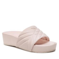 Klapki Dune London. Brązowe klapki damskie Dune London, bez wzorów, bez obcasa, bez zapięcia. Za 429.99 zł.