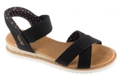 Sandały damskie, Desert Kiss-Golden Lily. Czarne sandały damskie Skechers, bez wzorów, z materiału, bez obcasa, bez zapięcia. Za 289.99 zł.