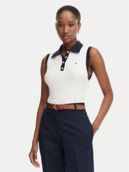 Tommy Hilfiger Sweter Fine Gg Cable WW0WW50102 Kremowy Regular Fit. Białe swetry nierozpinane damskie Tommy Hilfiger, s, bez wzorów, z bawełny, bez kołnierzyka, bez ramiączek. Za 489.99 zł.