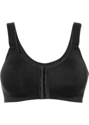 Biustonosz sportowy z zapięciem z przodu, silny stopień podtrzymywania biustu. Czarne bielizna sportowa damska bonprix, bez wzorów. Za 114.99 zł.