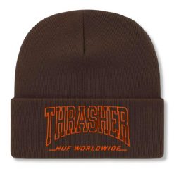 Czapka zimowa męska HUF x Thrasher Field Crew. Brązowe czapki męskie HUF, na zimę, bez wzorów. Za 92.00 zł.