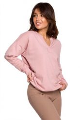 Efektowna Bluza z Wycięciem przy Dekolcie - Różowa. Czerwone bluzy damskie MOE, l, bez wzorów, z bawełny, bez ramiączek, bez kaptura. Za 204.90 zł.