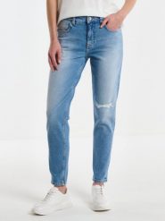 Jeansy damskie z podszytymi dziurami niebieskie Maggie 233. Niebieskie jeansy damskie BIG STAR, bez wzorów, z jeansu, retro. W wyprzedaży za 249.99 zł.