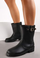 Czarne Kalosze Ozdobione Paskiem i Klamrą Ismini. Czarne kalosze damskie Renee, bez wzorów, z gumy, z okrągłym noskiem, bez zapięcia. Za 79.99 zł.