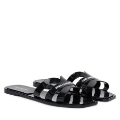 Klapki KARL LAGERFELD. Czarne klapki damskie KARL LAGERFELD, bez wzorów, bez obcasa, bez zapięcia. Za 339.99 zł.