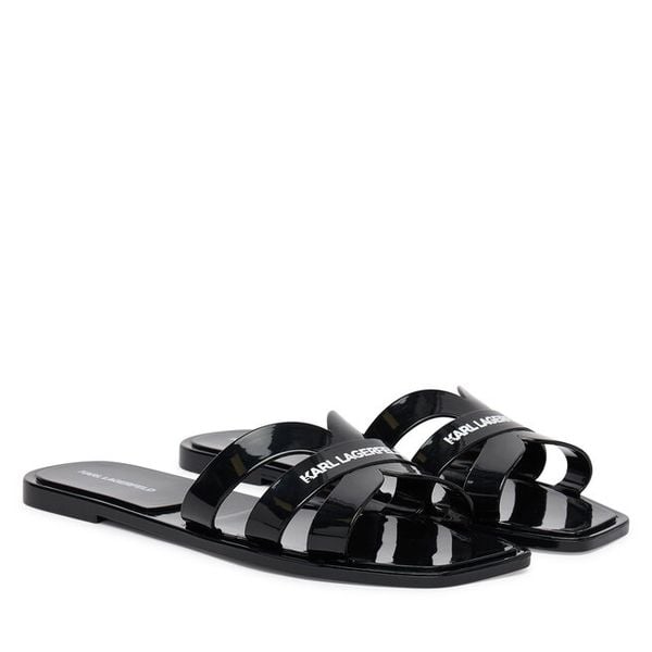 Klapki KARL LAGERFELD. Czarne klapki damskie KARL LAGERFELD, bez wzorów, bez obcasa, bez zapięcia. Za 219.99 zł.