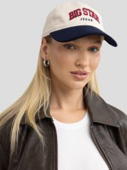 Czapka unisex z daszkiem z logo BIG STAR beżowo-granatowa Rubona 000. Brązowe czapki damskie BIG STAR, bez wzorów, klasyczne. W wyprzedaży za 79.99 zł.