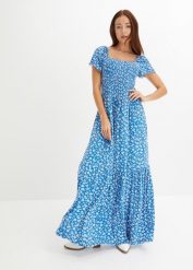Długa sukienka z nadrukiem. Czarne sukienki damskie bonprix, bez wzorów, bez kołnierzyka, bez ramiączek, maxi. Za 149.99 zł.