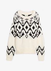 Sweter oversize z norweskim wzorem. Białe swetry nierozpinane damskie bonprix, bez wzorów, bez kołnierzyka, bez ramiączek. Za 134.99 zł.