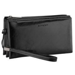 Saszetka męska ze skóry ekologicznej w czarnym kolorze, wyposażona w uchwyt na rękę - Rovicky. Czarne saszetki i nerki męskie ROVICKY, bez wzorów, ze skóry ekologicznej. Za 54.99 zł.