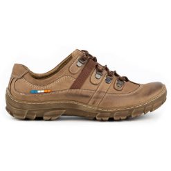 Olivier Skórzane buty trekkingowe męskie 213GT brązowe beżowy. Brązowe trekkingi męskie ze skóry, bez zapięcia. Za 319.69 zł.