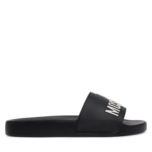 Klapki LOVE MOSCHINO. Czarne klapki damskie Love Moschino, bez wzorów, bez obcasa, bez zapięcia. Za 259.99 zł.