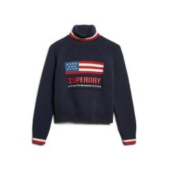 Sweter damski z golfem Superdry Americana. Niebieskie swetry nierozpinane damskie Superdry, na zimę, bez wzorów, vintage, bez kołnierzyka, bez ramiączek. Za 414.55 zł.