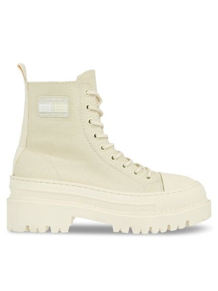 Tommy Hilfiger Botki Tjw Foxing Canvas Boot EN0EN02216 Beżowy. Brązowe botki damskie Tommy Hilfiger, bez wzorów, z materiału, bez obcasa, na płaskiej podeszwie, bez zapięcia. Za 449.99 zł.