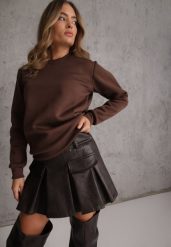 Brązowa Bluza Basic Ocieplana Polarem Kaianna. Brązowe bluzy damskie Renee, l, z aplikacjami, z jeansu, casualowe, bez ramiączek, bez kaptura. Za 59.99 zł.