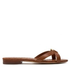 Klapki LAUREN RALPH LAUREN. Brązowe klapki damskie Lauren Ralph Lauren, bez wzorów, bez obcasa, bez zapięcia. Za 619.99 zł.