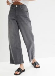 Dżinsy 7/8 Wide Fit. Niebieskie jeansy damskie bonprix, bez wzorów, z jeansu. Za 84.99 zł.