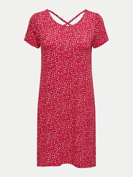 ONLY Sukienka codzienna Bera 15131237 Czerwony Regular Fit. Czerwone sukienki damskie ONLY, na co dzień, s, bez wzorów, z wiskozy, bez kołnierzyka, bez ramiączek, proste. Za 79.99 zł.