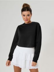 Bluza basic - czarny. Czarne bluzy damskie Sinsay, l, bez wzorów, bez ramiączek, bez kaptura. Za 14.99 zł.