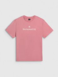 4F T-shirt loose z nadrukiem damski - różowy M. Brązowe t-shirty damskie 4F, m, bez wzorów, z bawełny, bez kołnierzyka, bez ramiączek. Za 79.99 zł.