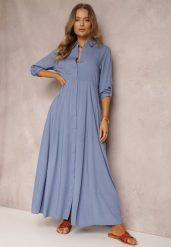 Niebieska Sukienka Hillcrest. Niebieskie sukienki damskie Renee, l, bez wzorów, bez kołnierzyka, bez ramiączek, maxi, koszulowe. Za 109.99 zł.