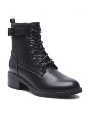 Clara Barson Trzewiki WYL2717-6 Czarny. Czarne botki damskie Clara Barson, bez wzorów, ze skóry, bez obcasa, na płaskiej podeszwie, bez zapięcia. Za 119.99 zł.