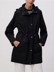 Kurtka parka z kapturem - czarny. Czarne parki damskie Reserved, l, bez wzorów, z tkaniny, z kapturem. Za 179.99 zł.