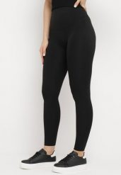 Czarne Legginsy z Wysokim Stanem i Szeroką Gumką w Pasie Lalar. Czarne legginsy damskie Born2be, bez wzorów, z dzianiny. Za 69.99 zł.
