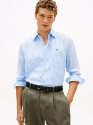Tommy Hilfiger koszula lniana Mężczyźni Regular Fit len (100%) niebieski, S. Niebieskie koszule męskie Tommy Hilfiger, m, bez wzorów, ze lnu, bez kołnierzyka, bez ramiączek. Za 429.95 zł.