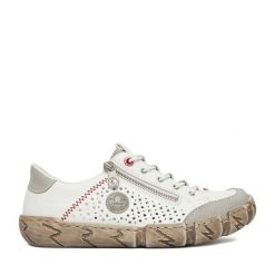 Półbuty Rieker. Białe półbuty damskie Rieker, bez wzorów, bez obcasa, na płaskiej podeszwie, bez zapięcia. Za 369.99 zł.