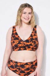 Damski Top od bikini miękkie miseczki nadruk z palmami. Brązowe stroje kąpielowe damskie Ulla Popken, plus size, bez wzorów, z elastanu. Za 125.99 zł.