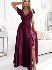 Sukienka Model Crystal 411-10 Bordo - Numoco. Czerwone sukienki damskie Numoco, l, bez wzorów, z elastanu, wizytowe, bez kołnierzyka, plus size, bez ramiączek, maxi, kopertowe. Za 530.52 zł.