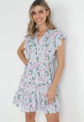 Jasnofioletowa Sukienka Taliowana z Wiskozy w Kwiaty Adomisia. Fioletowe sukienki damskie Born2be, na lato, m, bez wzorów, z wiskozy, bez kołnierzyka, bez ramiączek, mini. Za 74.99 zł.