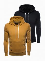 Zestaw bluz męskich z kapturem BASIC 2-pak - mix V4. Czarne bluzy męskie Ombre Clothing, m, bez wzorów, z bawełny, bez ramiączek, z kapturem. W wyprzedaży za 129.49 zł.