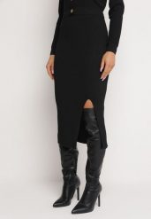 Czarna Spódnica z Gumką w Pasie z Metalicznej Dzianiny Doona. Czarne spódnice damskie Born2be, s, bez wzorów, z dzianiny, midi, koszulowe. Za 74.99 zł.