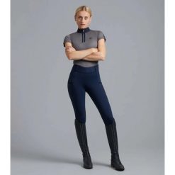 Damskie legginsy jeździeckie z pełną przyczepnością Premier Equine Concerto. Czarne legginsy damskie PREMIER EQUINE, bez wzorów, z materiału. Za 359.50 zł.