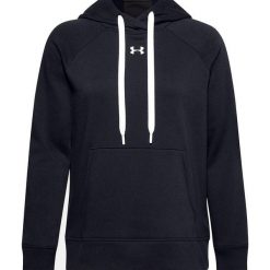 Damska Bluza Z Kapturem Rival Fleece Hoodie. Czarne bluzy damskie Under Armour, l, bez wzorów, bez ramiączek, z kapturem. Za 292.99 zł.