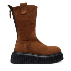 Botki AGL. Brązowe botki damskie AGL, bez wzorów, bez obcasa, na płaskiej podeszwie, bez zapięcia. Za 1,259.00 zł.