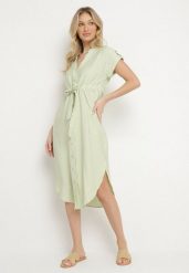 Zielona Wiskozowa Rozkloszowana Sukienka Koszulowa z Materiałowym Paskiem Katessae. Zielone sukienki damskie Born2be, na co dzień, na lato, l, bez wzorów, z materiału, eleganckie, bez kołnierzyka, bez ramiączek, midi, koszulowe. Za 109.99 zł.