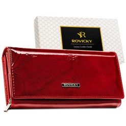 Portfel damski lakierowany czerwony duży ze skóry naturalnej i ekologicznej ochrona RFID Rovicky RPN-28-YM. Brązowe portfele damskie ROVICKY, z lakierowanej skóry. Za 89.99 zł.