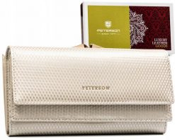 Portfel skórzany Peterson PTN 421028-SBR beżowy. Brązowe portfele damskie Peterson, ze skóry. Za 129.99 zł.