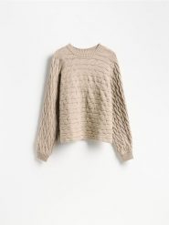 Sweter z warkoczowym splotem - brązowy. Brązowe swetry nierozpinane damskie Reserved, l, bez wzorów, z dzianiny, bez kołnierzyka, bez ramiączek. Za 119.99 zł.