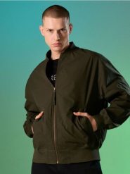 Dwustronna kurtka bomberka - khaki. Brązowe kurtki męskie Sinsay, l, bez wzorów, bez kaptura. Za 119.99 zł.