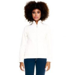 Bluza ciepła z pełny zamek błyskawiczny na czas wolny. Białe bluzy damskie LEONE 1947 APPAREL, bez wzorów, z bawełny, sportowe, bez ramiączek, bez kaptura. Za 105.21 zł.
